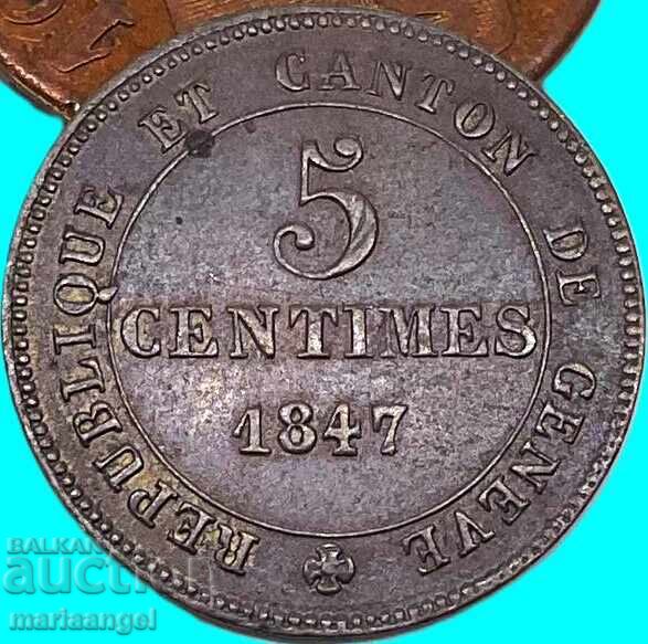 5 centime 1847 Elveția cantonul Geneva billon - 6