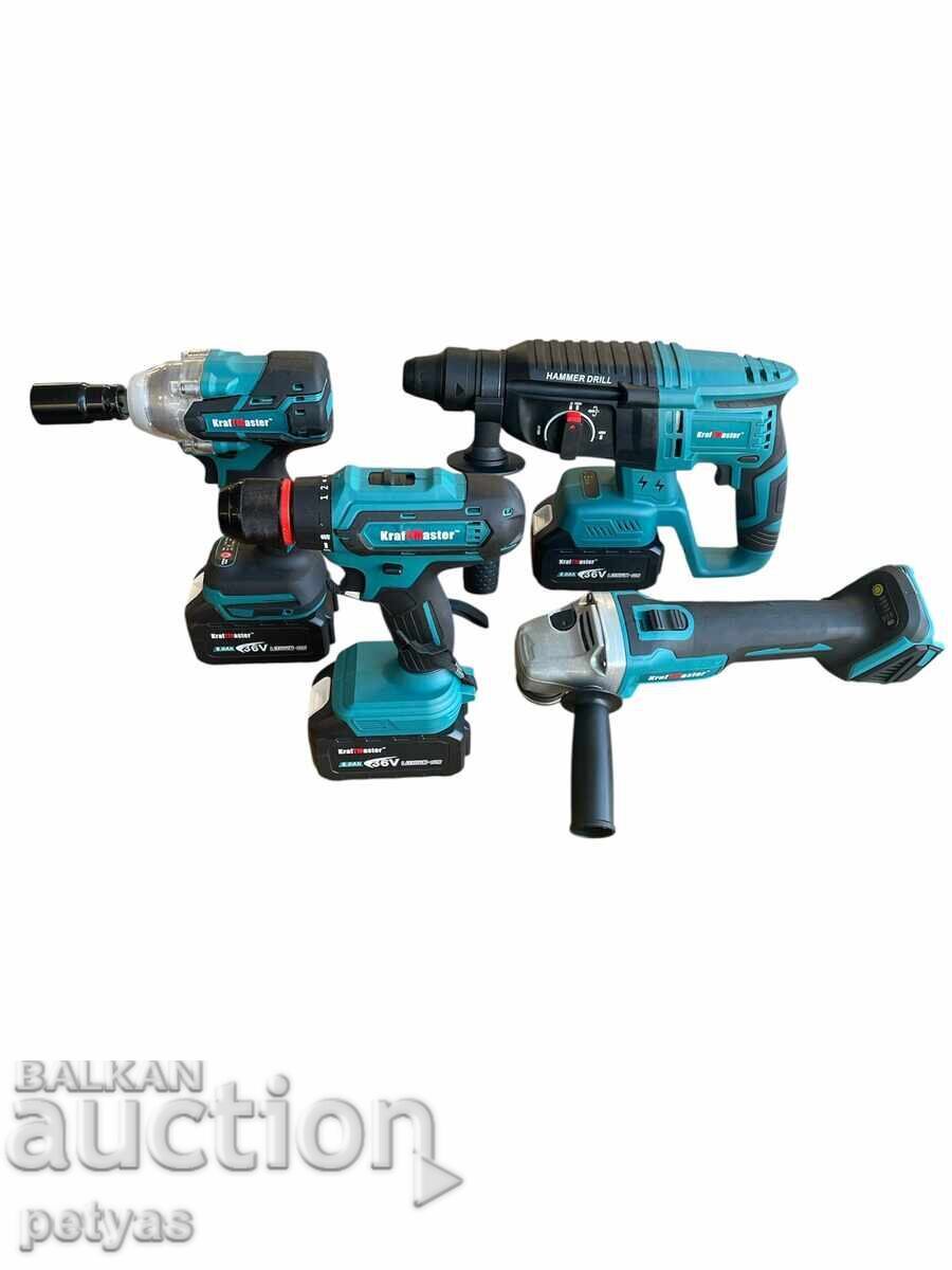 Cordless rotary hammer, angle grinder, impact wrench, and drill/driver with price € 132.50 | 259.15 BGN