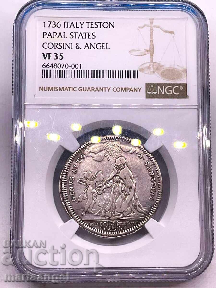 Teston 1736 Vatican Clement XII NGC VF 35 argint Teston 1736 Vatican Clement XII NGC VF 35 argint
