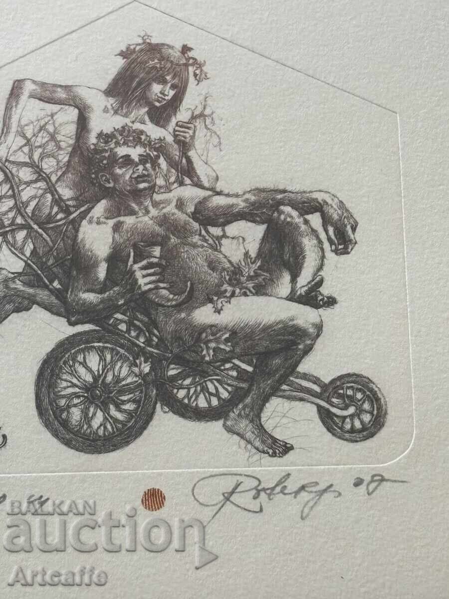 Δημοπρασία Robert Baramov-Bacchus, οξυγραφία, υπογεγραμμένο, 2007, κορνιζαρισμένο