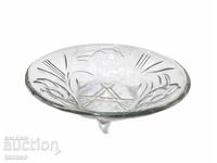 Bol vintage din sticlă transparentă – flori în relief – 21 cm