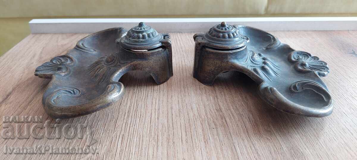 Călimări vintage din bronz, două bucăți, pentru colecționari - 5