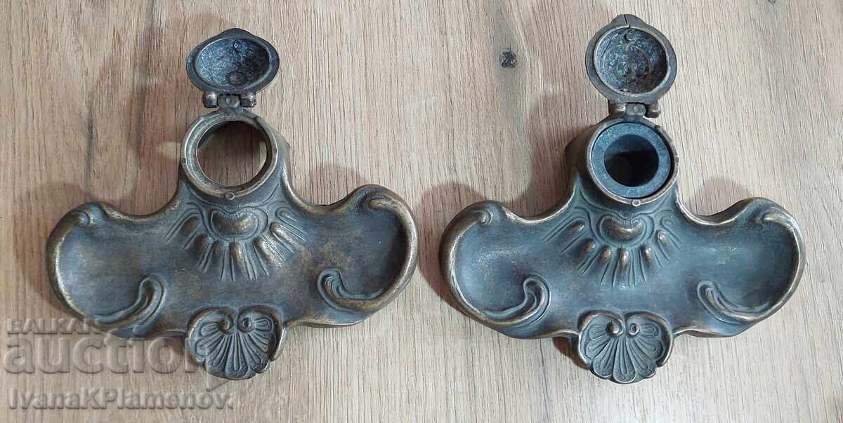 Călimări vintage din bronz, două bucăți, pentru colecționari - 6
