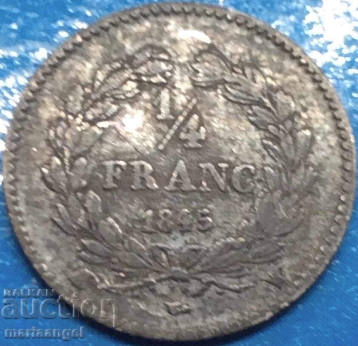 Franța 1/4 Franc 1845 Ludovic Filip Argint - Rar cu preț € 48.00 | 93.88 BGN