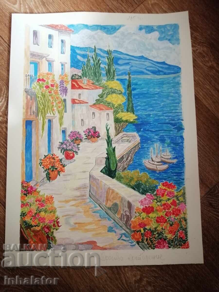 Acuarelă Coastă frumoasă 21,5 - 42 cm Acuarelă Coastă frumoasă 21,5 - 42 cm