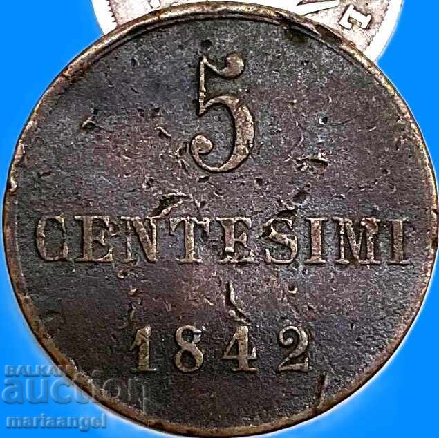 Σαρδηνία 5 τσεντέζιμι 1842 Ιταλία - αρκετά σπάνιο και ακριβό με τιμή € 29.00 | 56.72 BGN