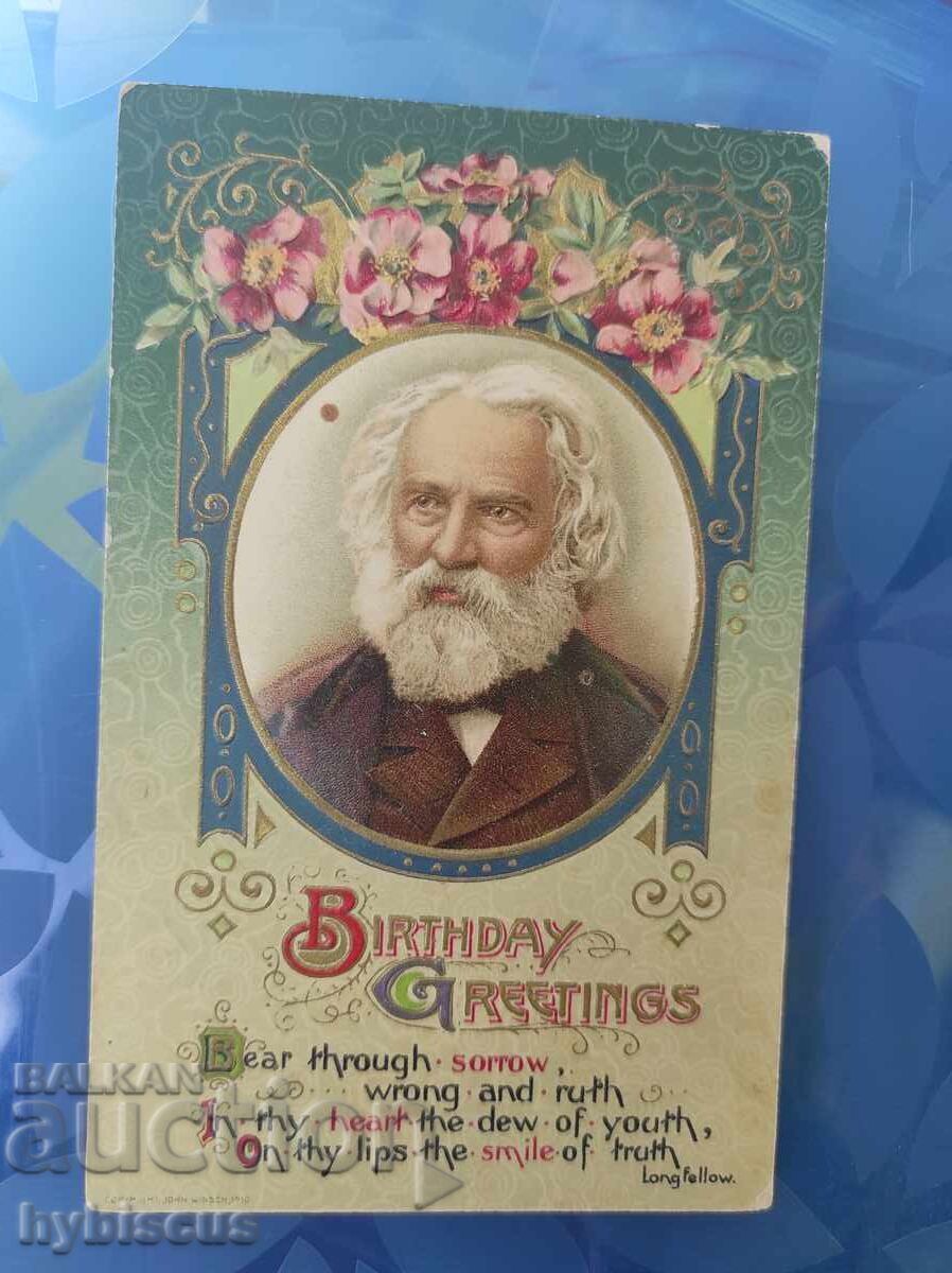 Релефна пощенска картичка " поздрави за рожден ден" САЩ 1926