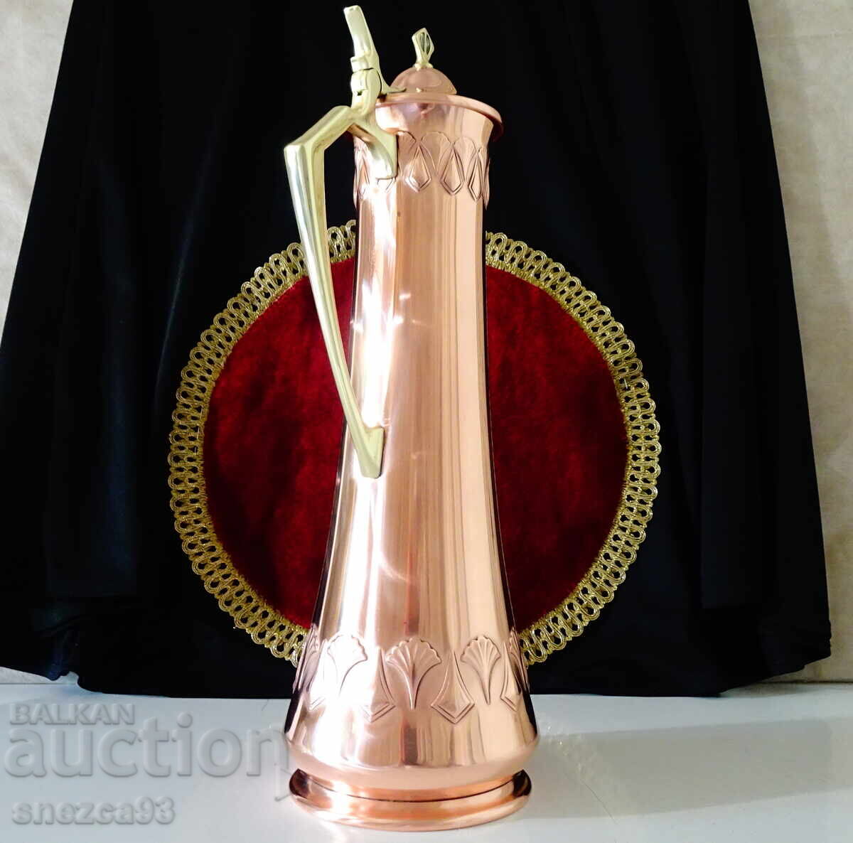 Auction  WMF copper pitcher with lid, running ostrich, Art Nouveau, Jugendstil