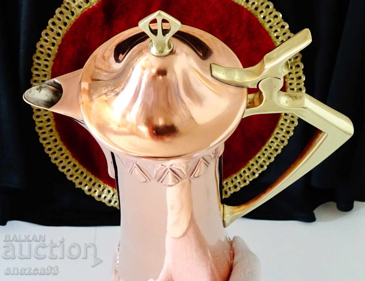 Delivery of WMF copper pitcher with lid, running ostrich, Art Nouveau, Jugendstil