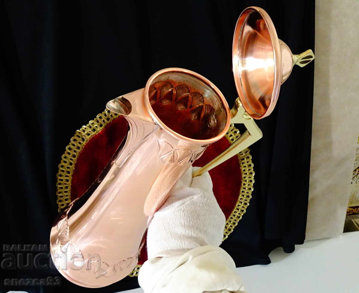 WMF copper pitcher with lid, running ostrich, Art Nouveau, Jugendstil - 5