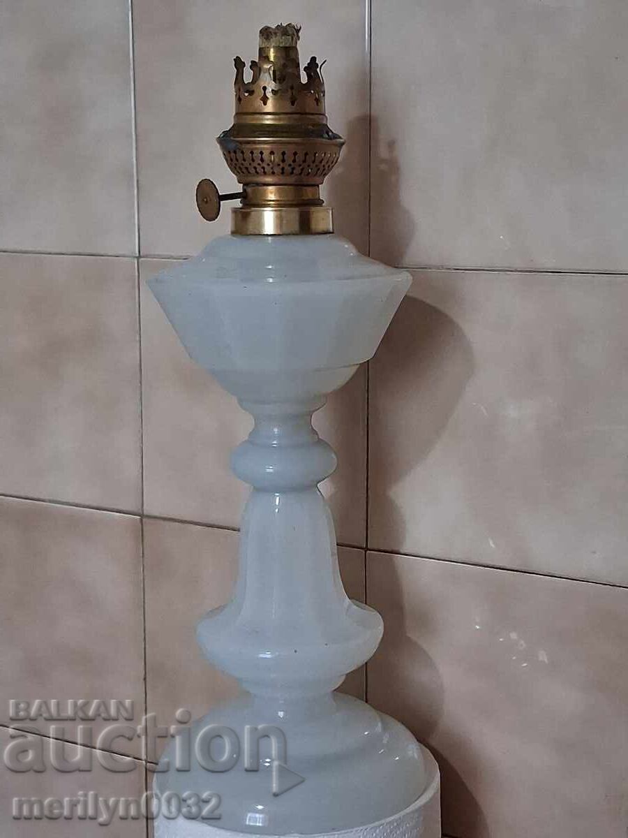 Παλιά λάμπα κηροζίνης βάση λευκό γυαλί ΠΡΩΤΟΤΥΠΟ - 5