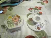 English porcelain Wedgwood Meadow Sweet trinket box and candlestick