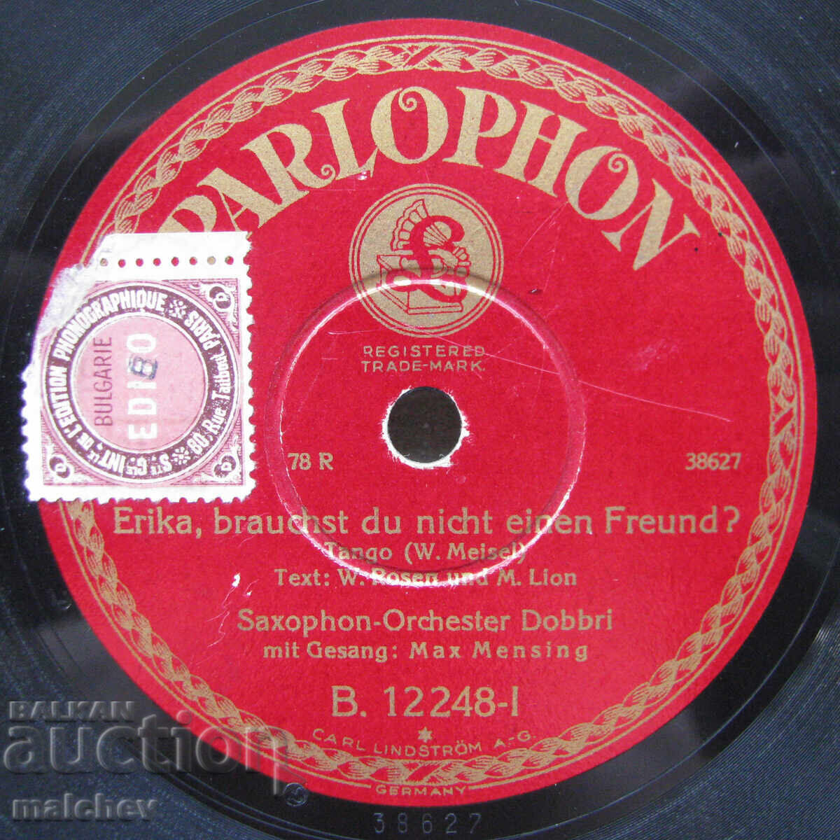 Bakelite gramophone record 1930, Erika..., excellent