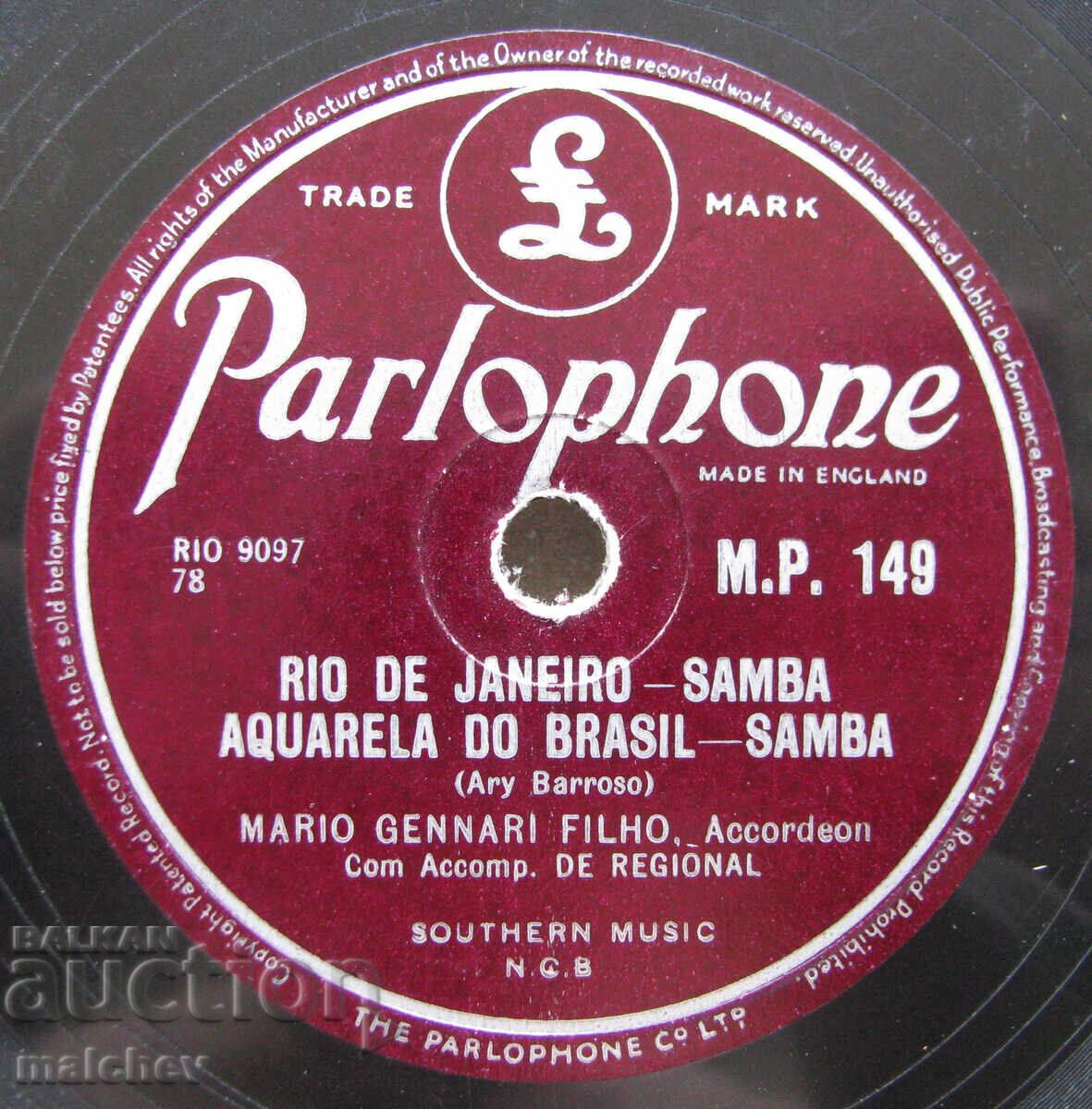 Βακελιτένιος δίσκος γραμμοφώνου 1948, Ρίο ντε..., εξαιρετικός