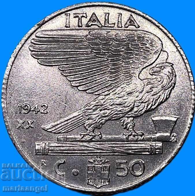 50 chentezimi 1942 Italiya Viktor Emanuil - ryadka godina - 5 50 chentezimi 1942 Italiya Viktor Emanuil - ryadka godina - 5