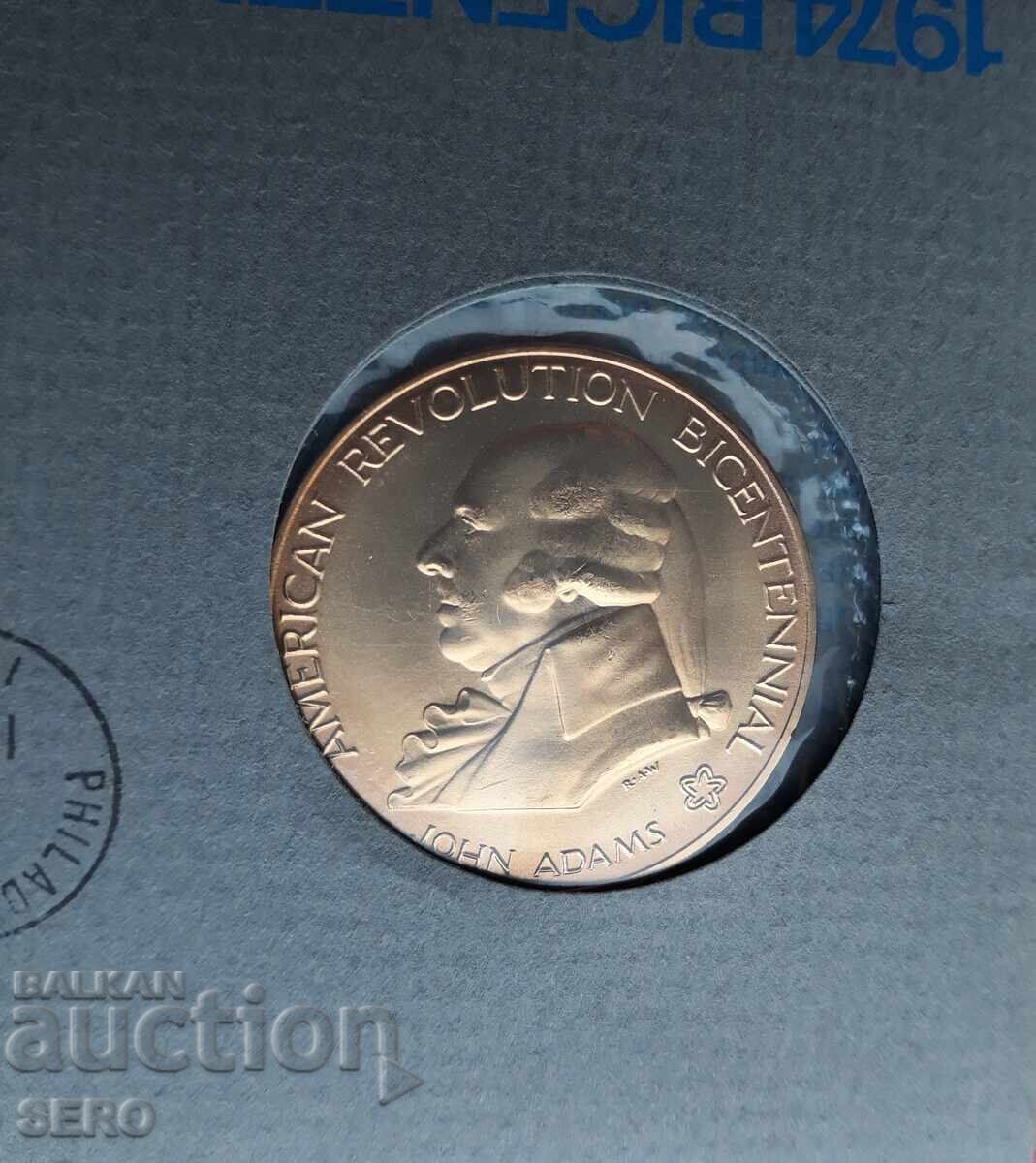 ΗΠΑ-μετάλλιο-200 χρ. ΗΠΑ και γραμματόσημα σε φάκελο πρώτης ημέρας κυκλοφορίας με τιμή € 6.01 | 11.75 BGN