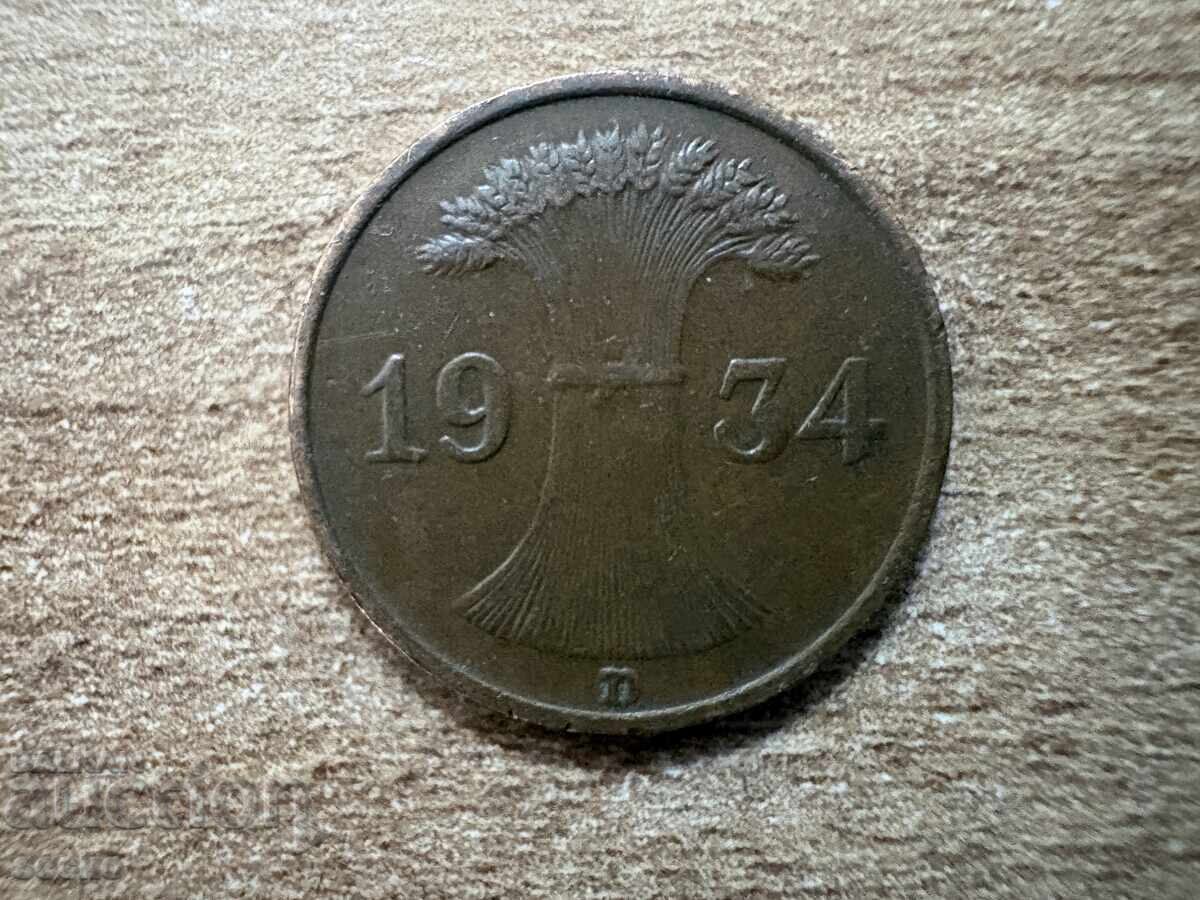 Germania - 1 Reichspfennig (1934) - D cu preț € 0.75 | 1.47 BGN