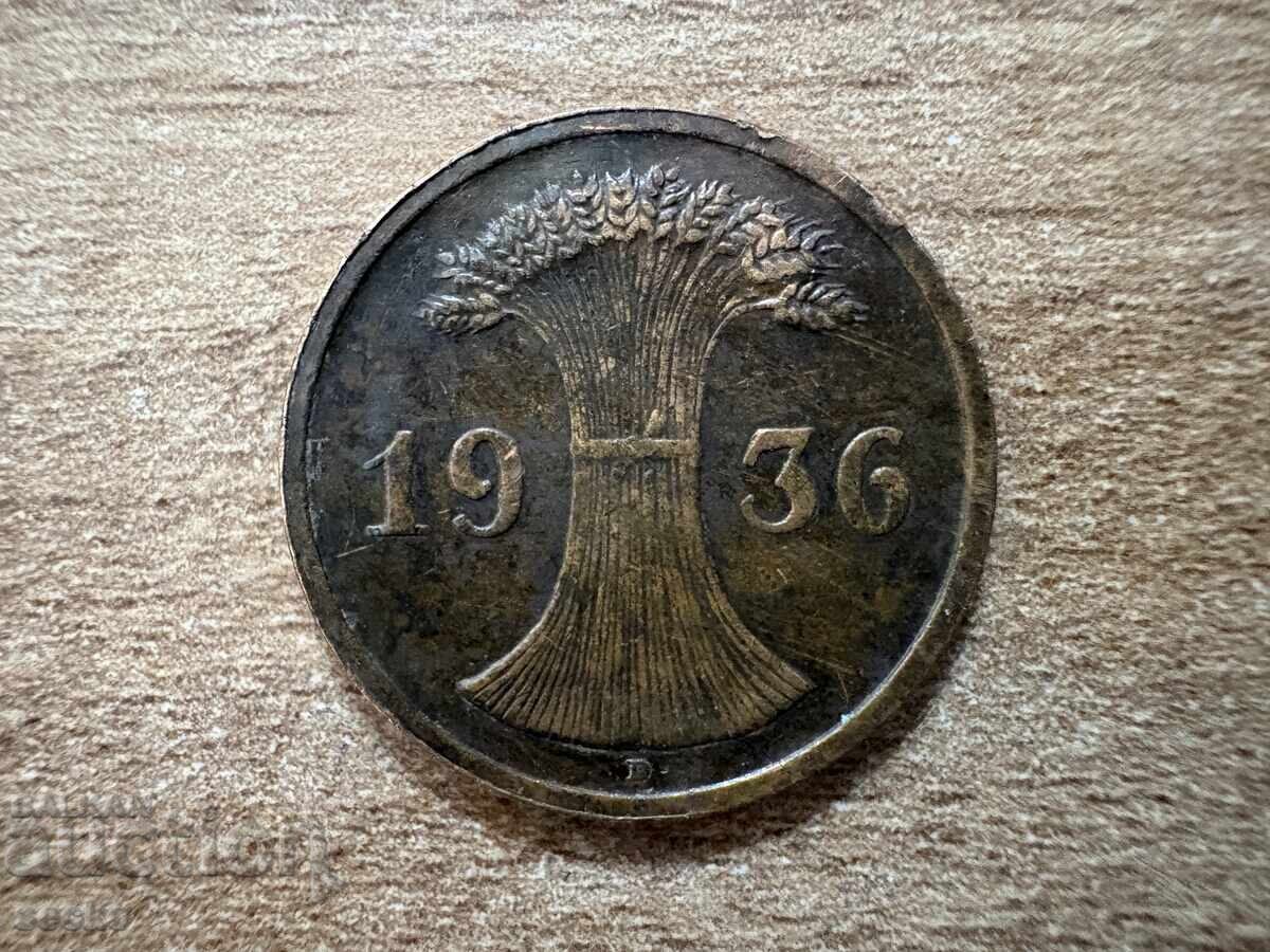 Германия - 2 райхспфенигa (1936) - D с цена € 0.35 | 0.68 лв.