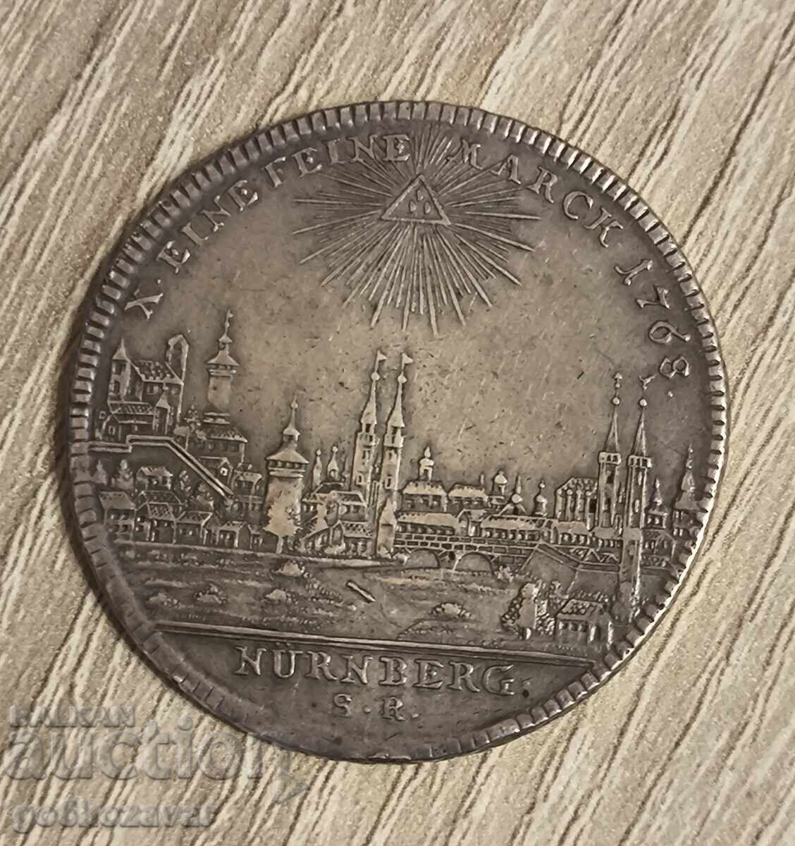 Доставка на Нюрнберг 1 Талер 1768 Германия /Панорама на Града 100% ориги