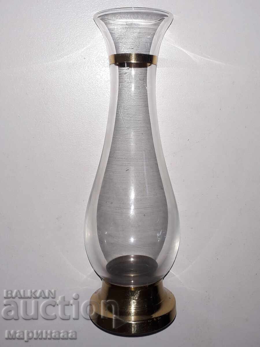 VASE WITH BRASS STAND. GLASS, GILDING