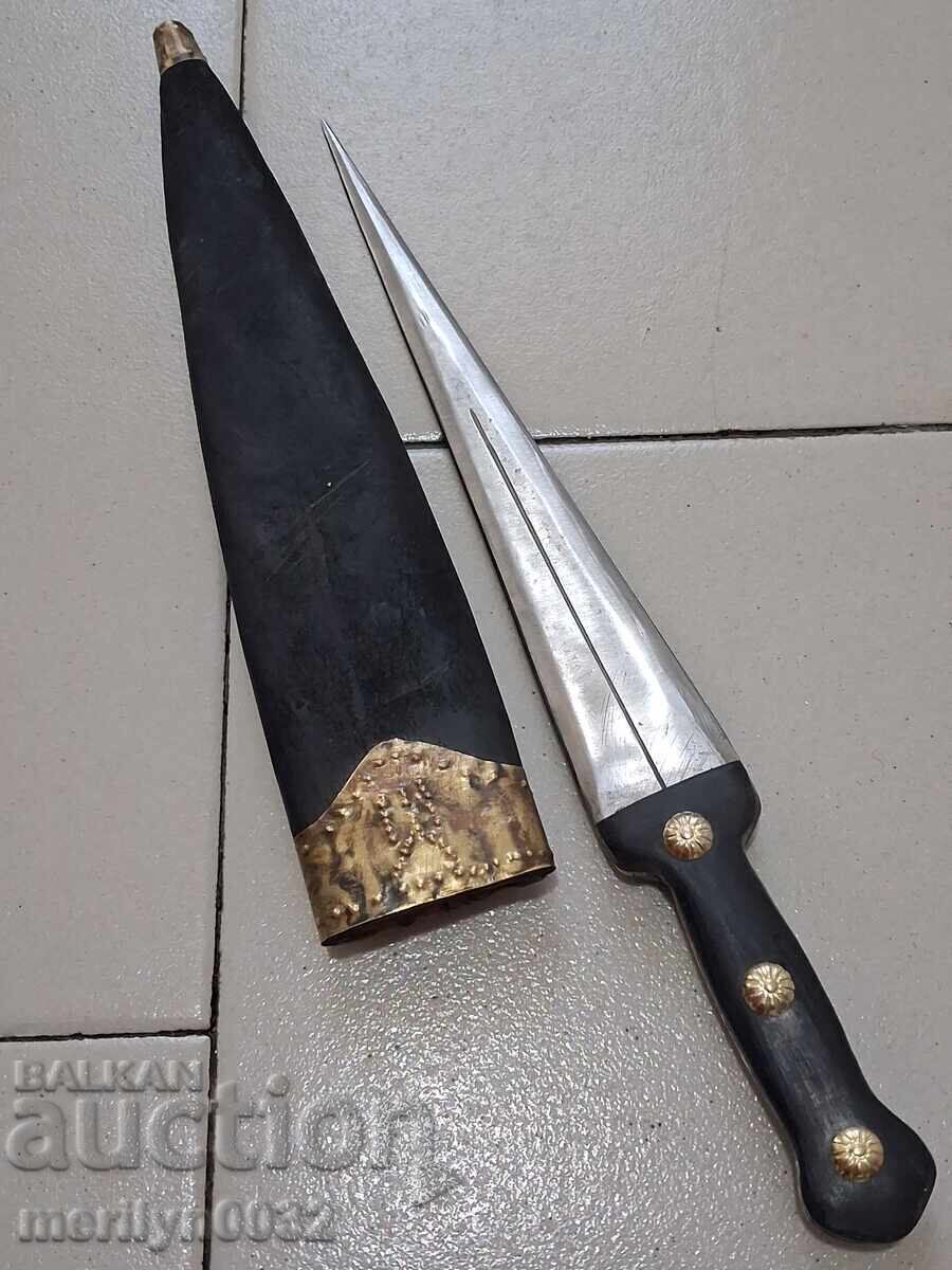 Χαϊδουτικό μαχαίρι με θήκη, διπλής όψης, λαβή από κέρατο βούβαλου - 5