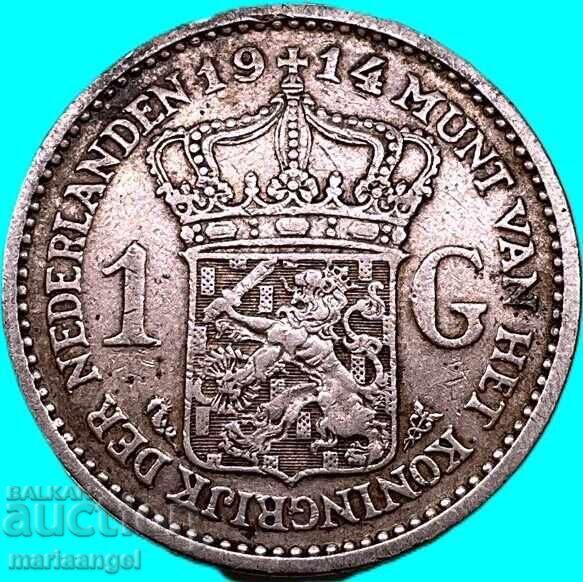 Нидерландия 1 Гулден 1914 Вилхелмина 9.96г 945 проба сребро