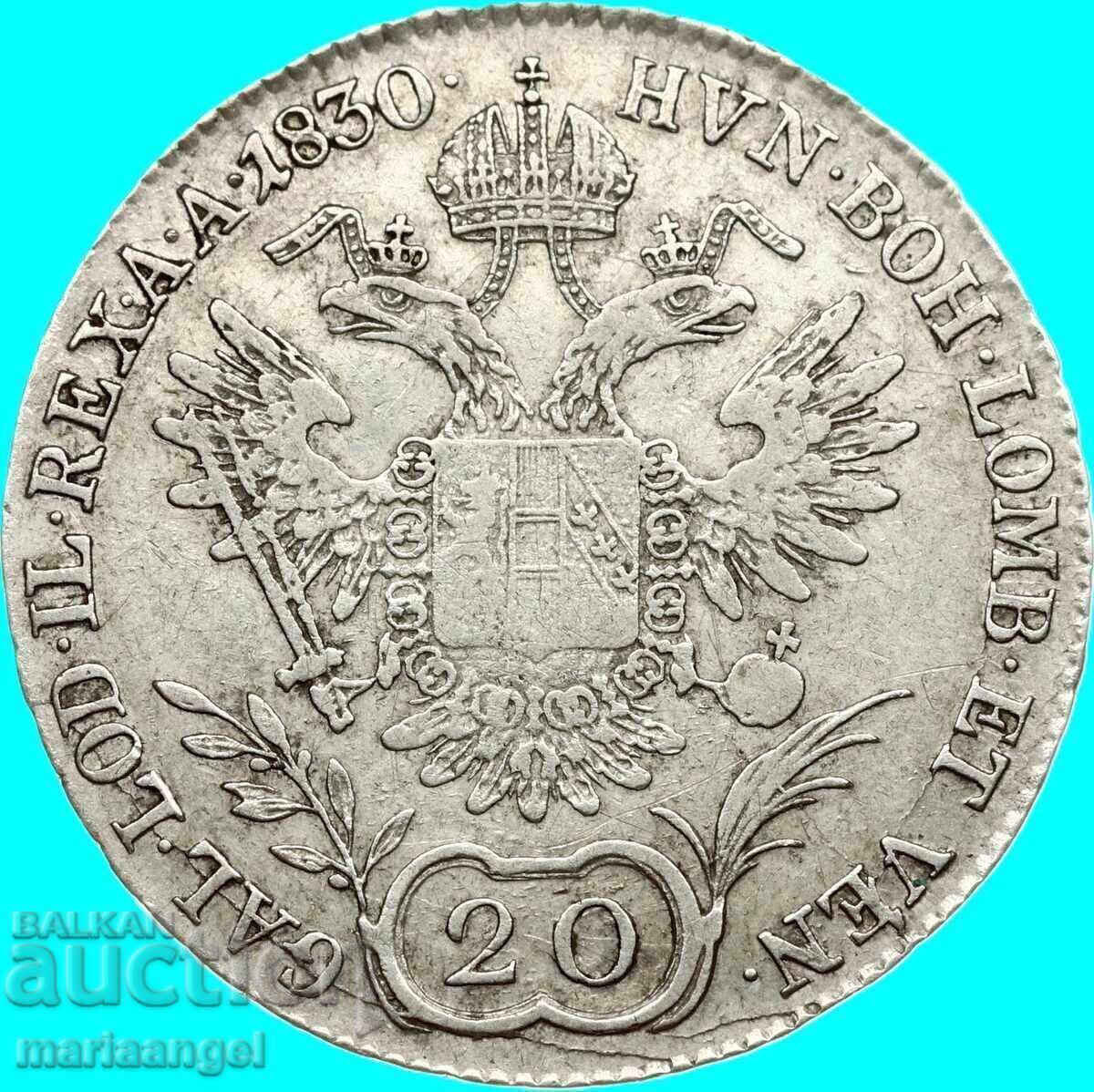 Livrarea 20 kreuzer 1830 Austria B - Kremnitz argint