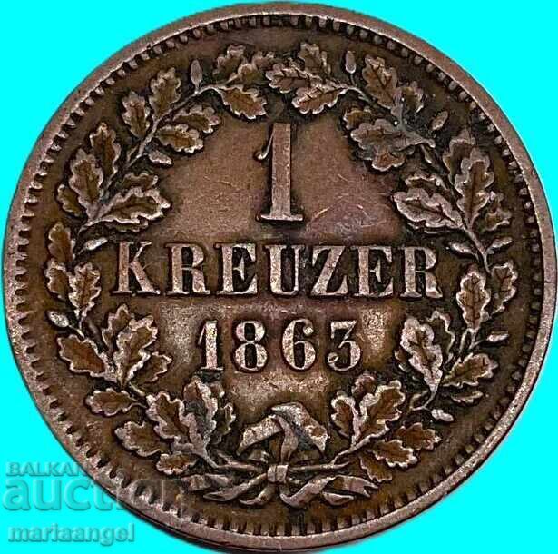 Livrarea 1 kreĭtser 1863 Baden Germania