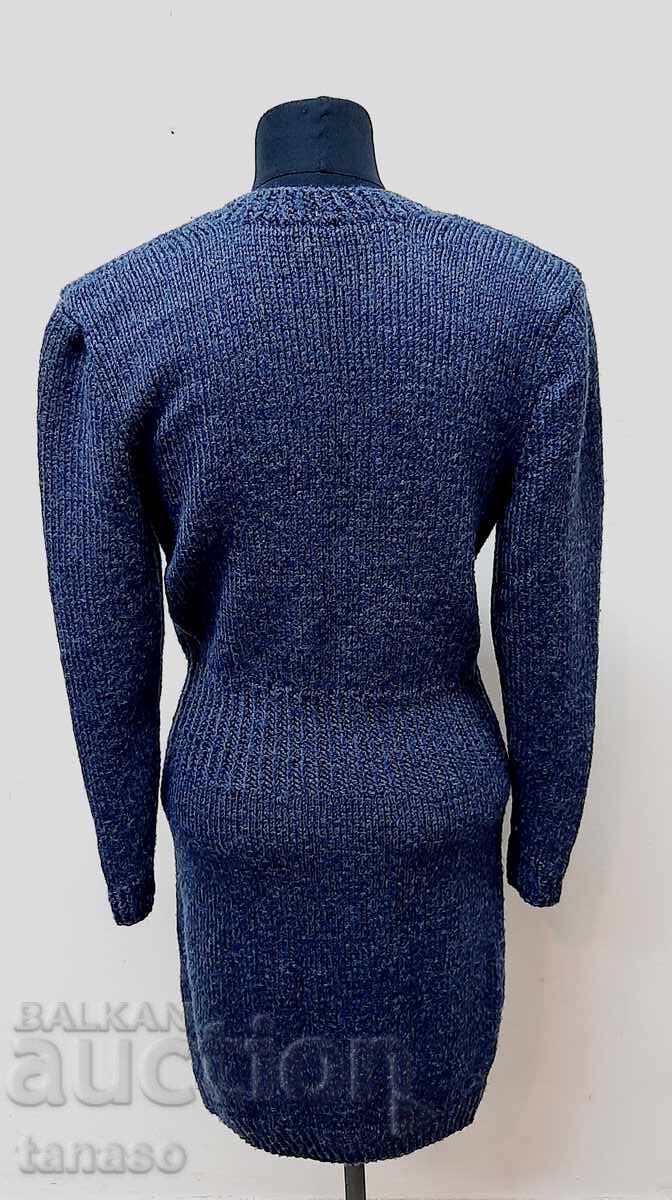 Vintage hand-knitted dress – blue – wool blend – size L - 5 Vintage hand-knitted dress – blue – wool blend – size L - 5