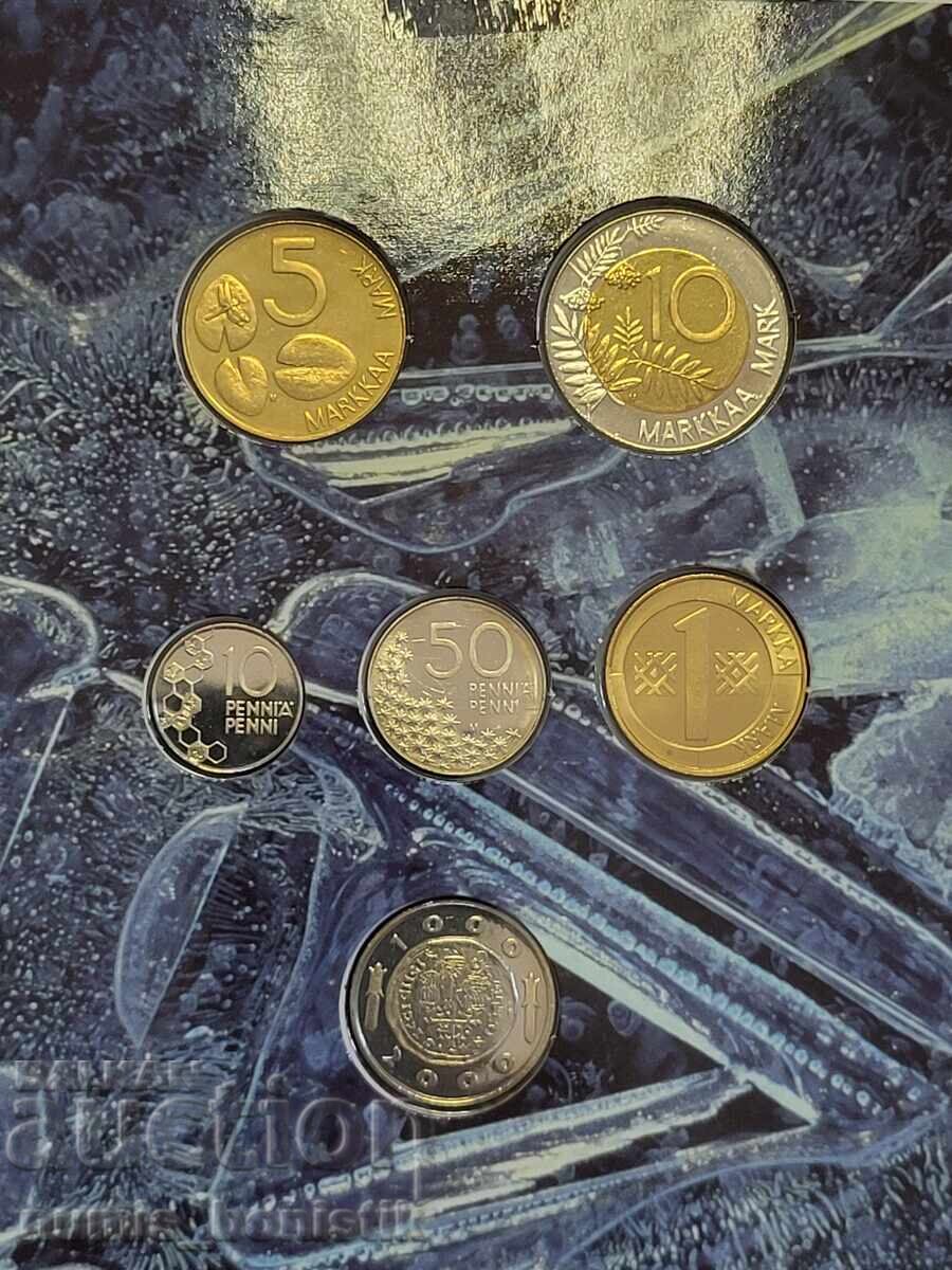 Set 10 și 50 penni, 1, 5, 10 și 1 000 marce 2000 Finlanda Set 10 și 50 penni, 1, 5, 10 și 1 000 marce 2000 Finlanda