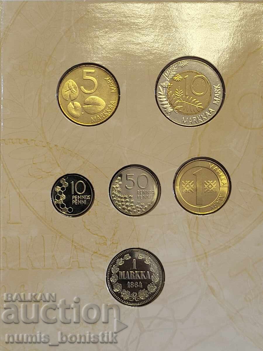 Set 10 și 50 penni, 1, 5, 10 marci 2001 + 1 marcă 1864 Finlanda