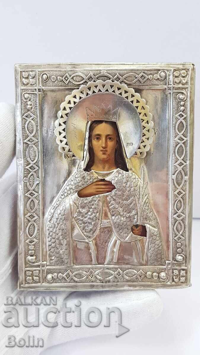 Rară Icoană Țaristă Rusească - Sf. Varvara - 1875 " titlu 84