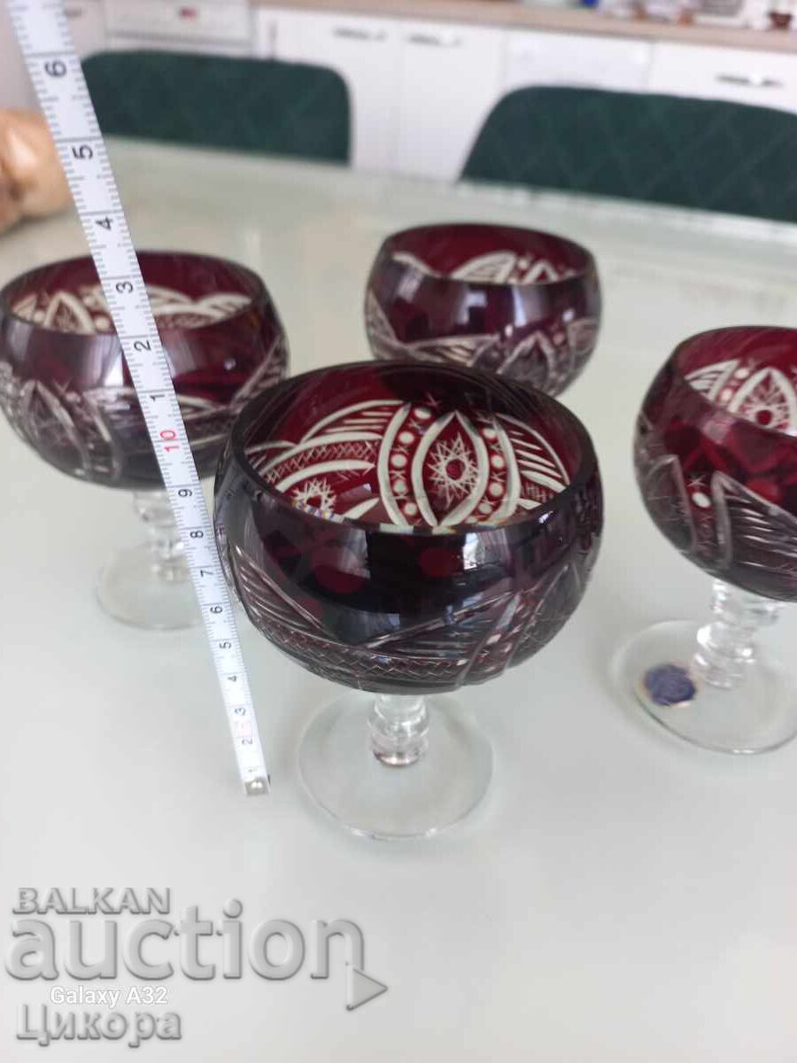 Auction  RED CRYSTAL 4 GLASSES COLORED GLASS