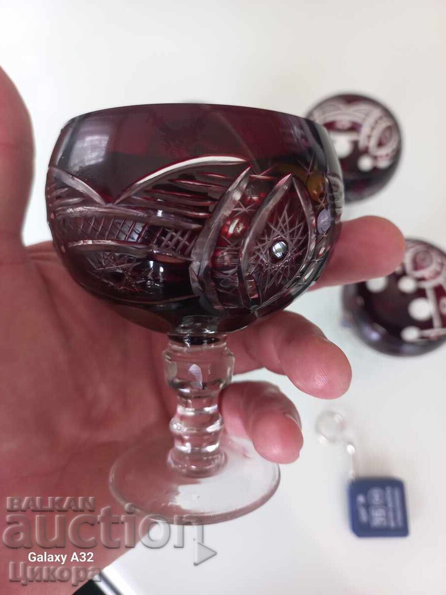 RED CRYSTAL 4 GLASSES COLORED GLASS - 5