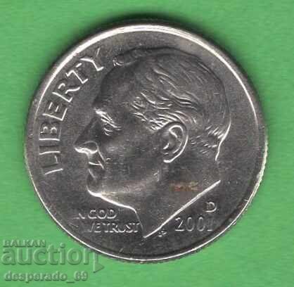 (¯`'•.¸   10 цента 2001 (D)  САЩ  ¸.•'´¯)