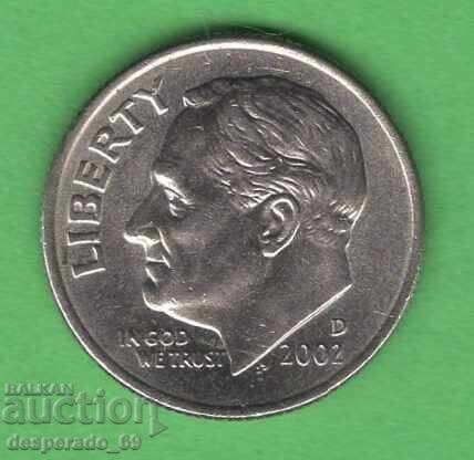 (¯`'•.¸   10 цента 2002 (D)  САЩ  ¸.•'´¯)