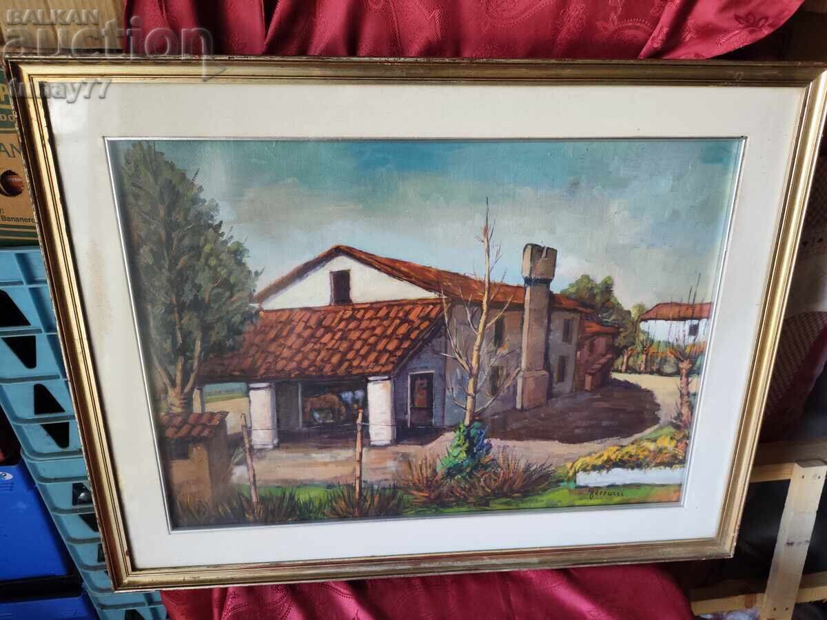 Livrarea Tablou mare în ulei pe pânză cu ramă masivă și sticlă