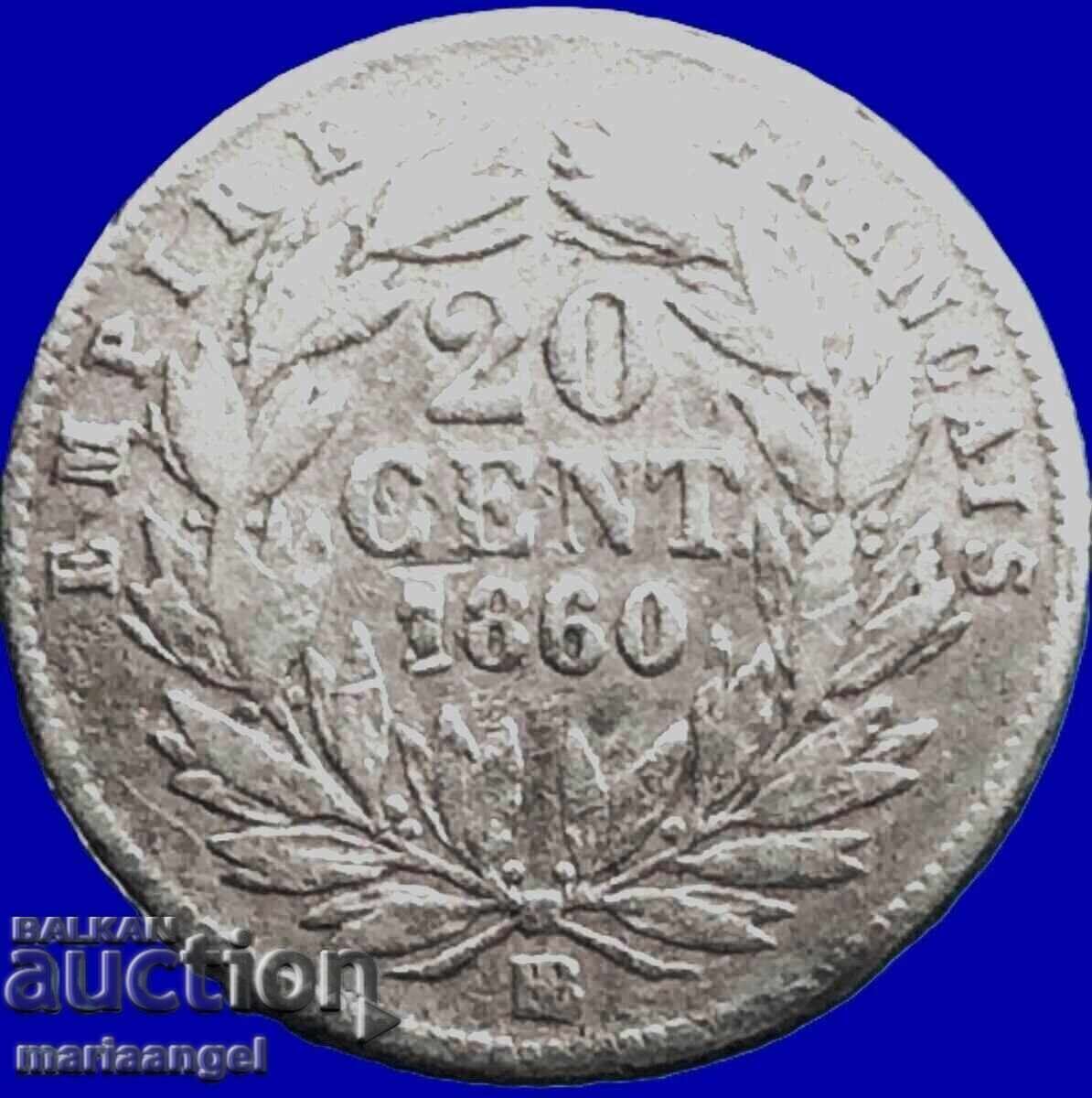 20 сантима 1860 Франция Страсбург Наполеон III сребро
