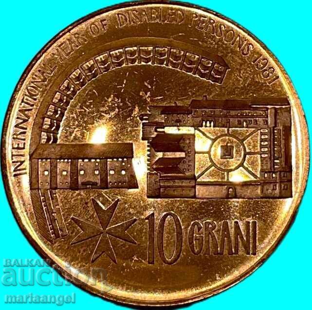 Licitație Malta 10 grani 1981 UNC PROOF maestru Angelo di Mojana