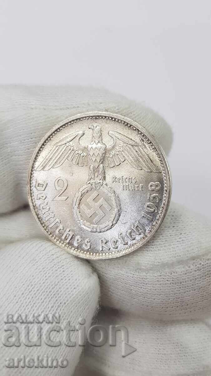 Συλλεκτικό ασημένιο νόμισμα 2 μάρκων 1938 Γερμανία με τιμή € 30.00 | 58.68 BGN Συλλεκτικό ασημένιο νόμισμα 2 μάρκων 1938 Γερμανία με τιμή € 30.00 | 58.68 BGN