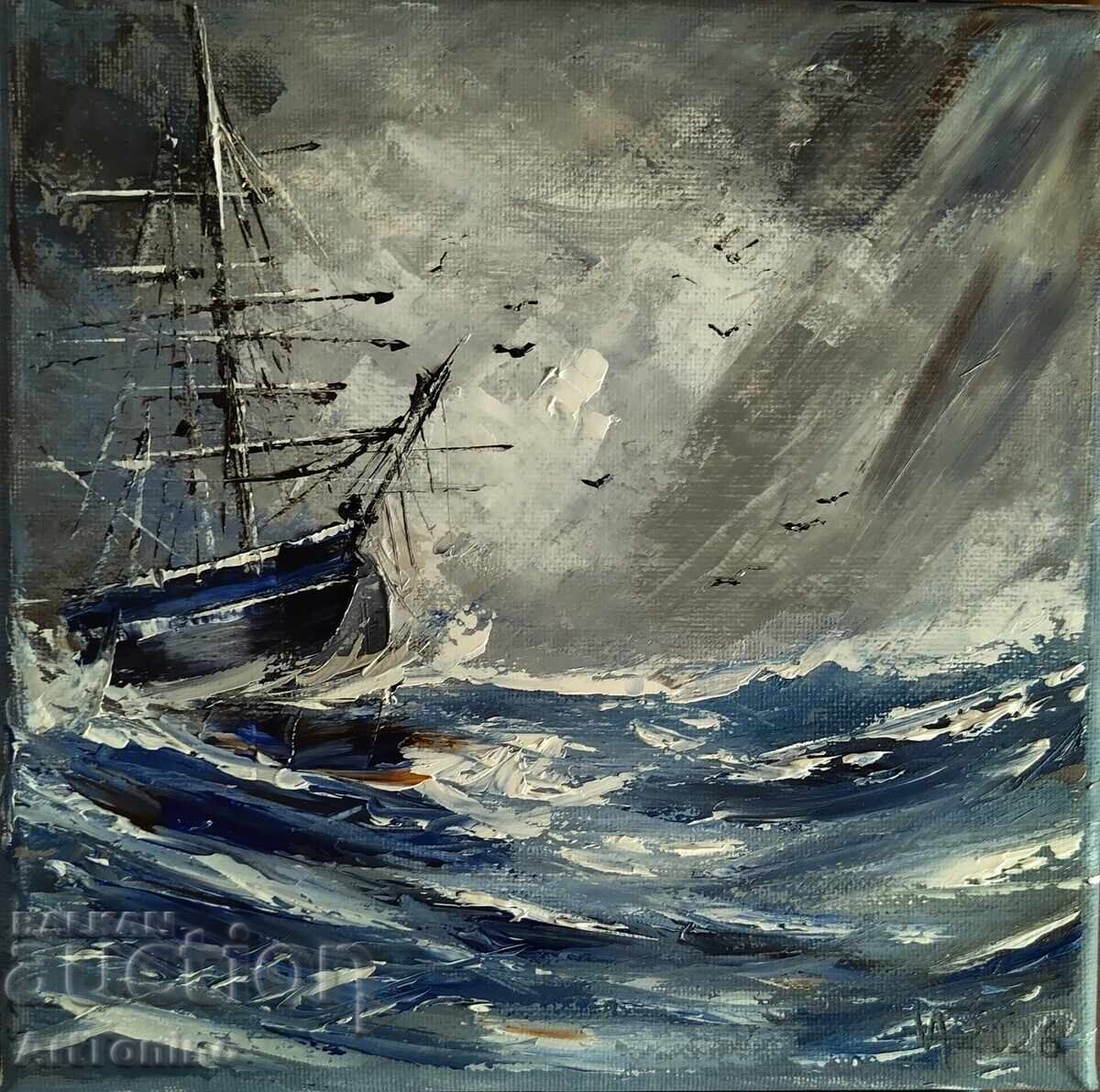 Ελαιογραφία - Θαλασσογραφία - Πλοίο σε φουρτουνιασμένη θάλασσα - Α. Γιορντάνοφ Ελαιογραφία - Θαλασσογραφία - Πλοίο σε φουρτουνιασμένη θάλασσα - Α. Γιορντάνοφ