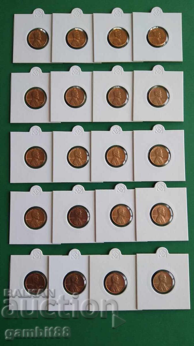 LOT of AMERICAN CENTS-20 pcs. EXCELLENT-RED with price € 10.00 | 19.56 BGN