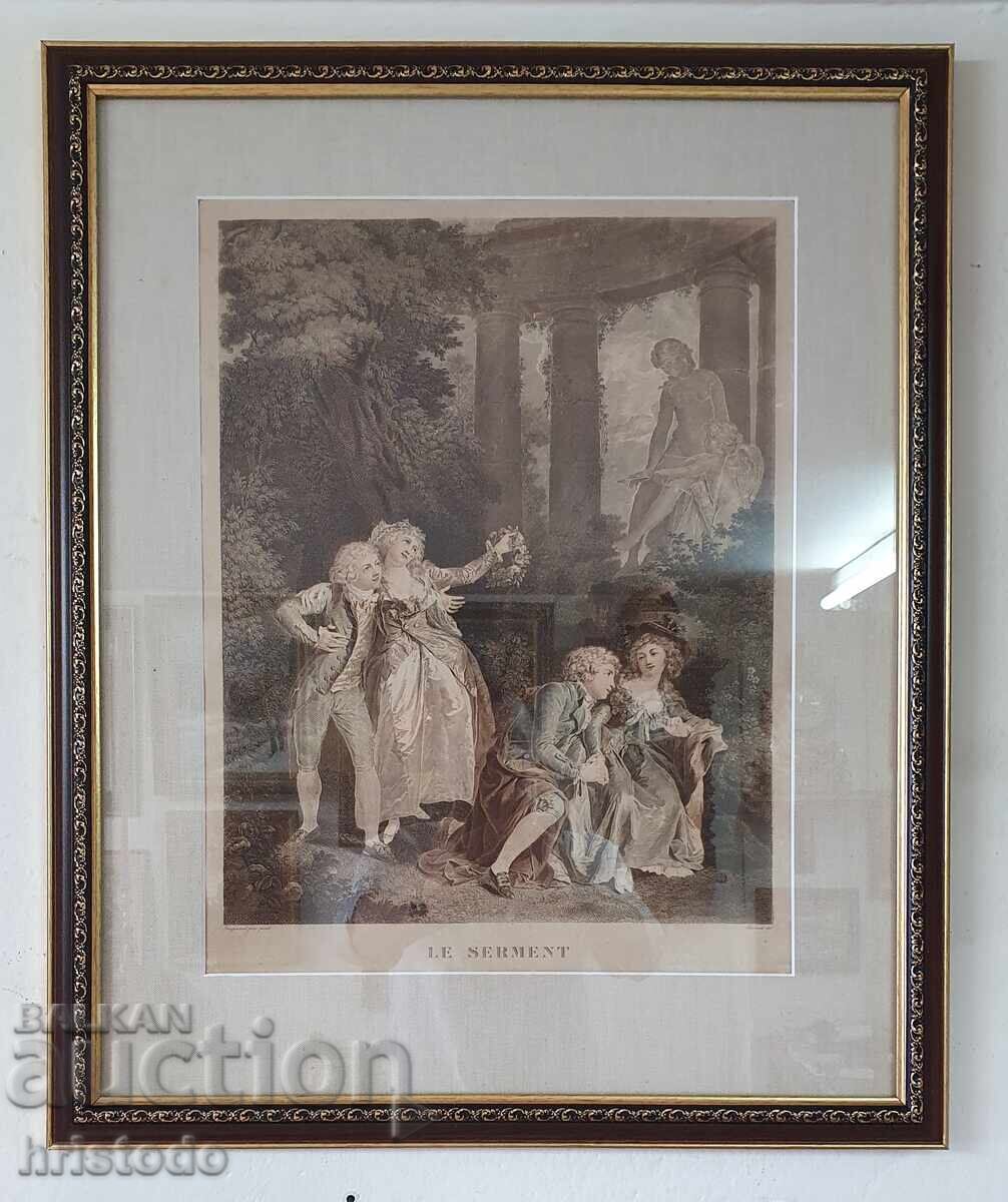 Grafică franceză, gravură de Charles Bargue "Le Serment" - Jurământul