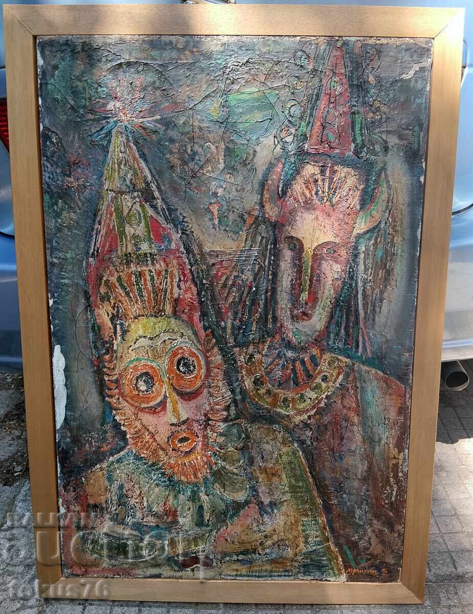 Pictură veche bulgărească, ulei pe pânză, Mișo Mihailov - Kukeri Pictură veche bulgărească, ulei pe pânză, Mișo Mihailov - Kukeri