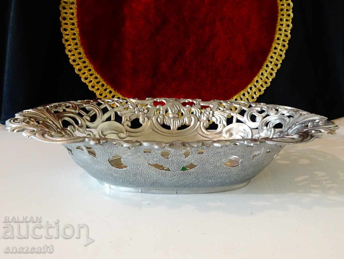 Pewter fruit bowl, Art Nouveau embossed ornaments - 6