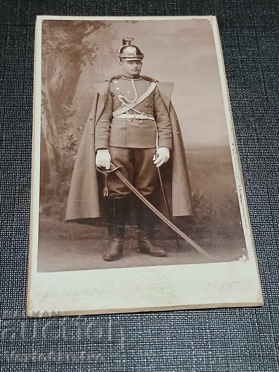 Fotografie-Poză veche-Carton-MILITAR-OFIȚER-UNIFORMĂ
