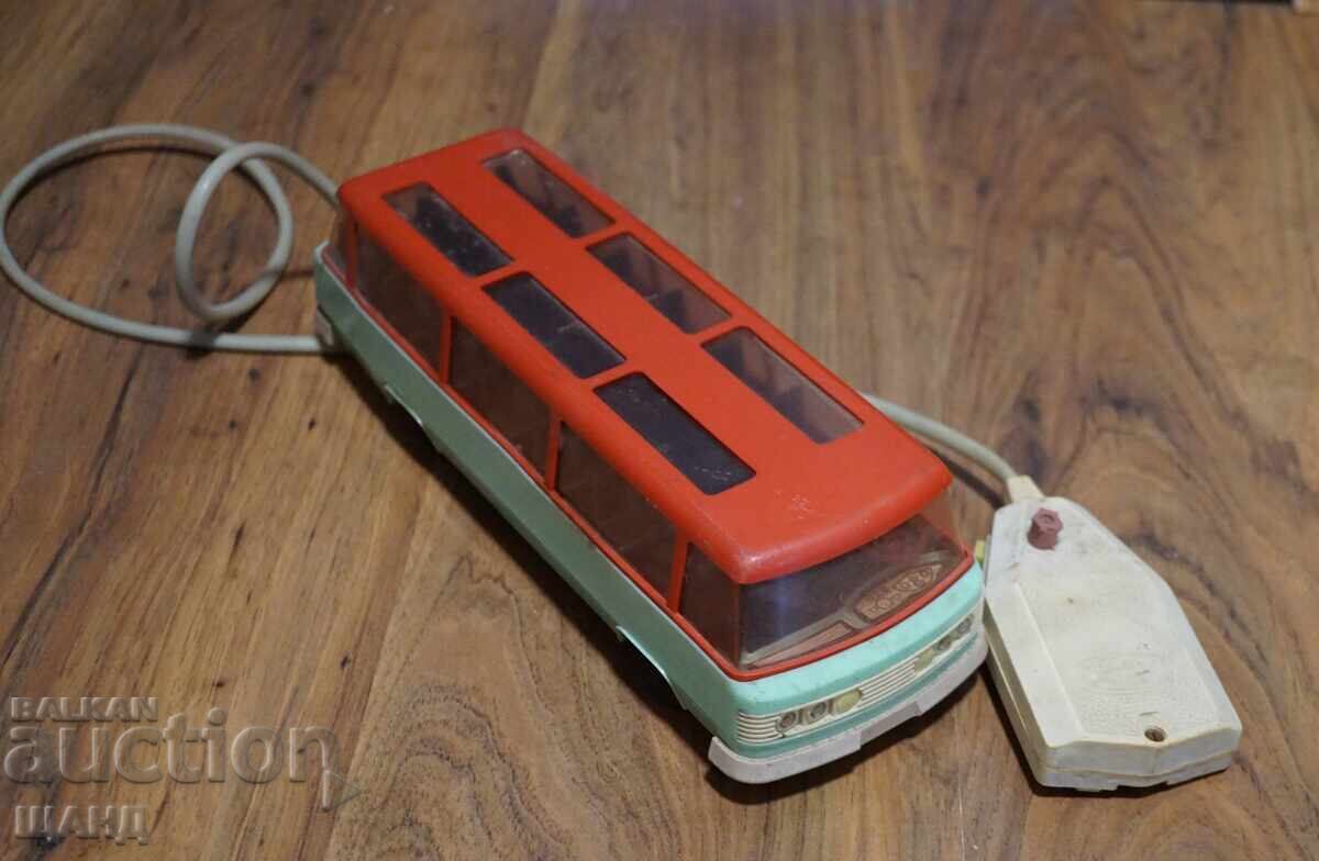 Old Polish plastic toy bus model, battery-operated