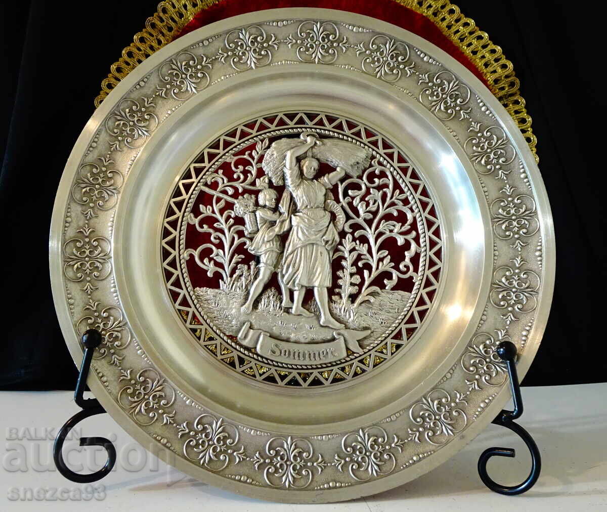 Pewter plate with a Harvest, Summer painting Pewter plate with a Harvest, Summer painting