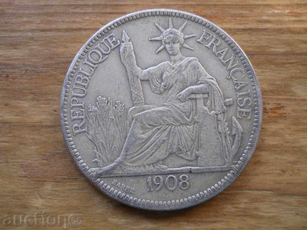 1 piastru 1908 - Indochina Franceză (replică placată cu argint) cu preț € 1.60 | 3.13 BGN