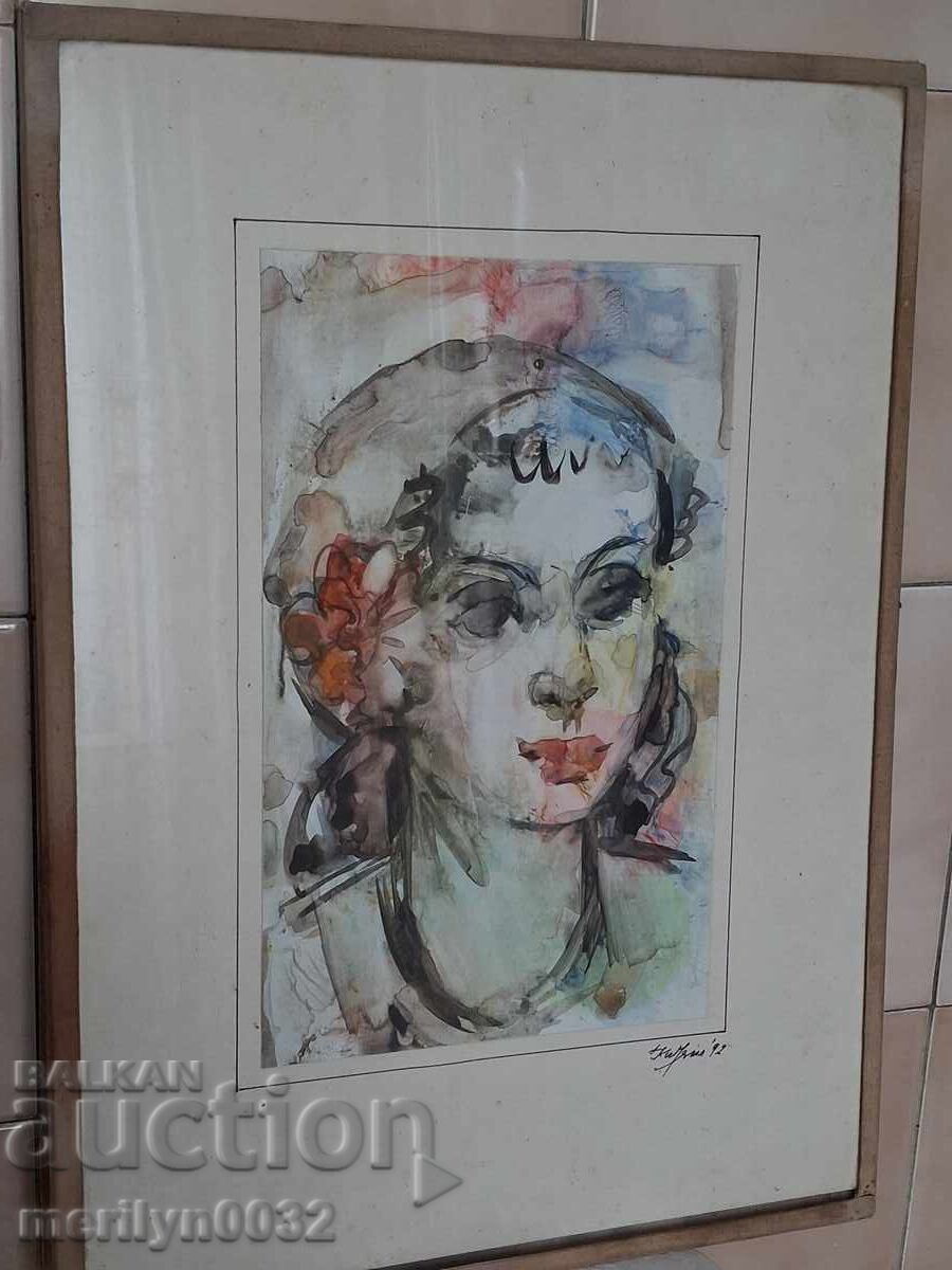 Tablou portret acuarelă 36/26 cm Kiril Irinchev 1992 cu preț € 83.95 | 164.19 BGN Tablou portret acuarelă 36/26 cm Kiril Irinchev 1992 cu preț € 83.95 | 164.19 BGN